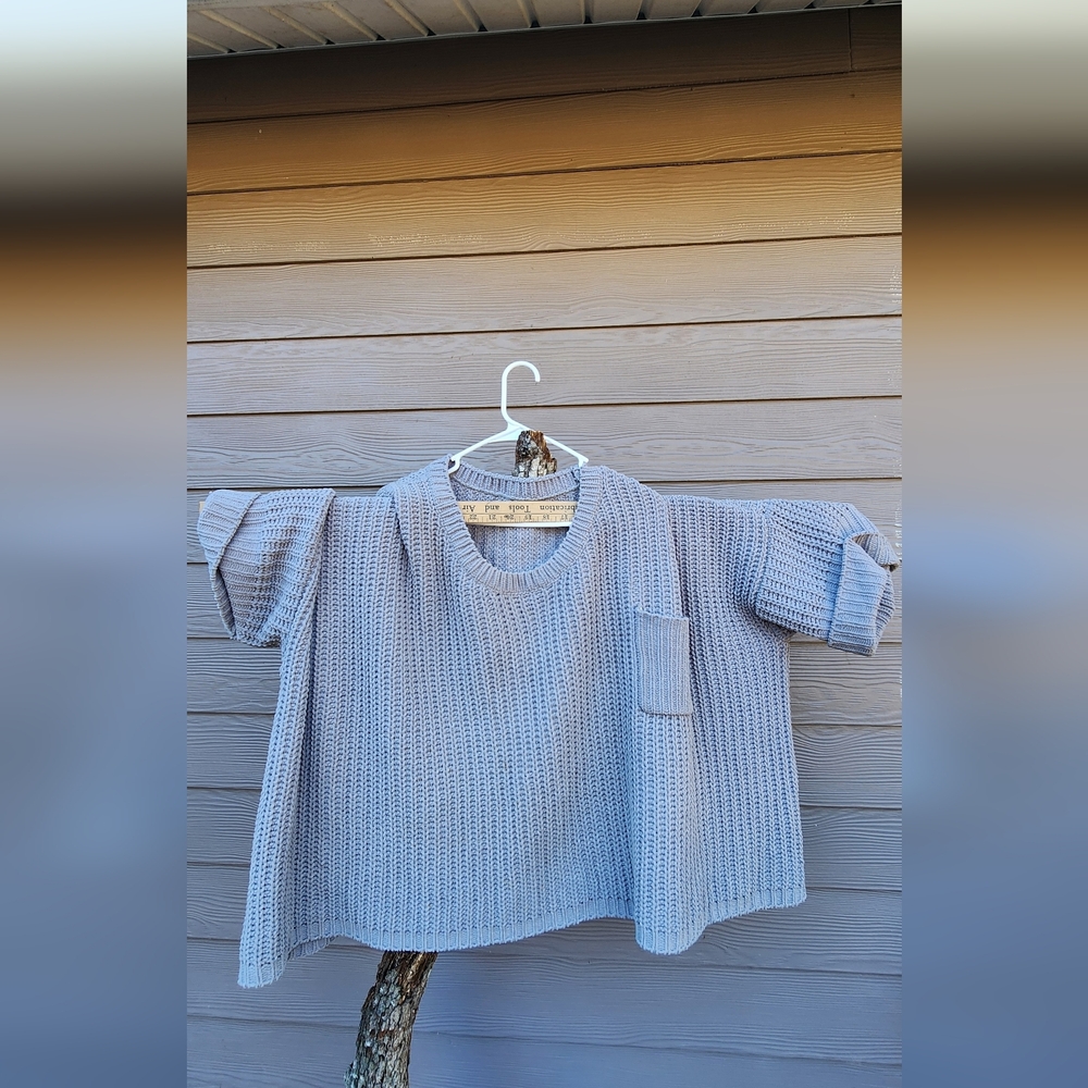 Gray Knit Short Sleeve Chennile Sweater